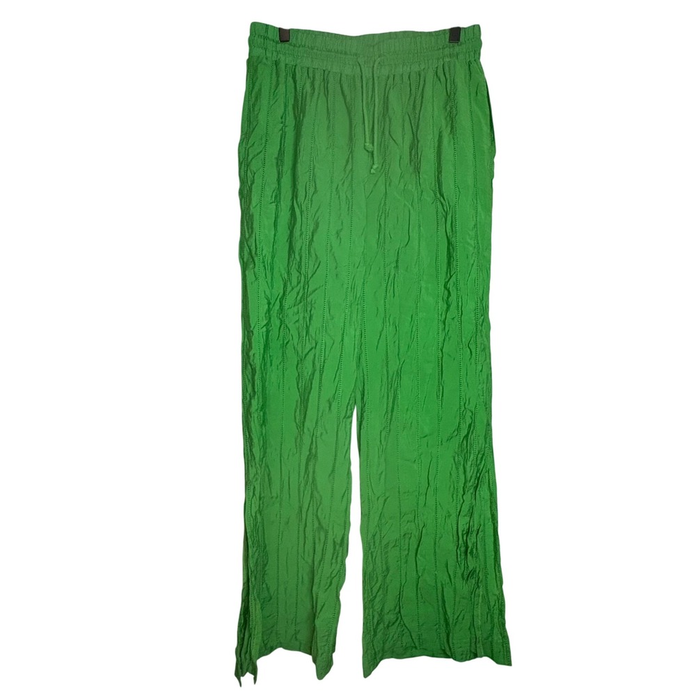 Jason Wu Green Crinkle‎ Drawstring Waist Wide Leg Casual Pants - Women's L